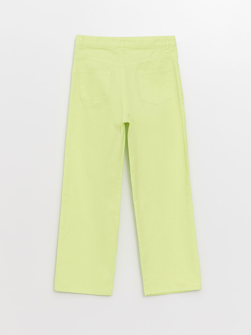 Yeşil Basic Geniş Paça Gabardin Kız Çocuk Pantolon-1