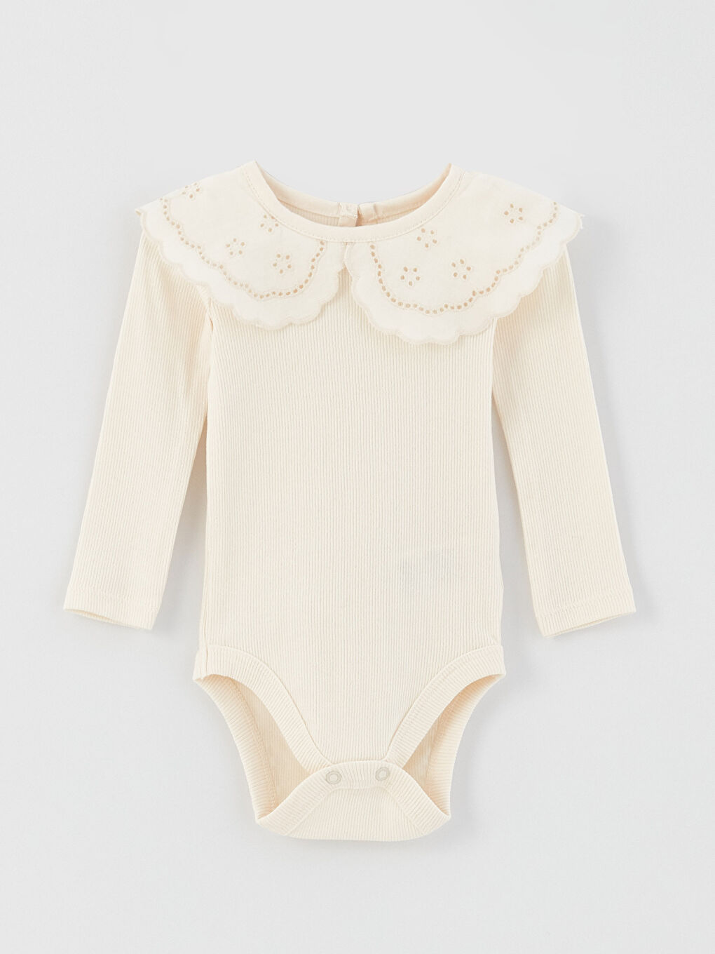 LC Waikiki Bebe Collar Long Sleeve Embroidery Detailed Baby Girl Snap Snap Body -S33915Z1-KXP