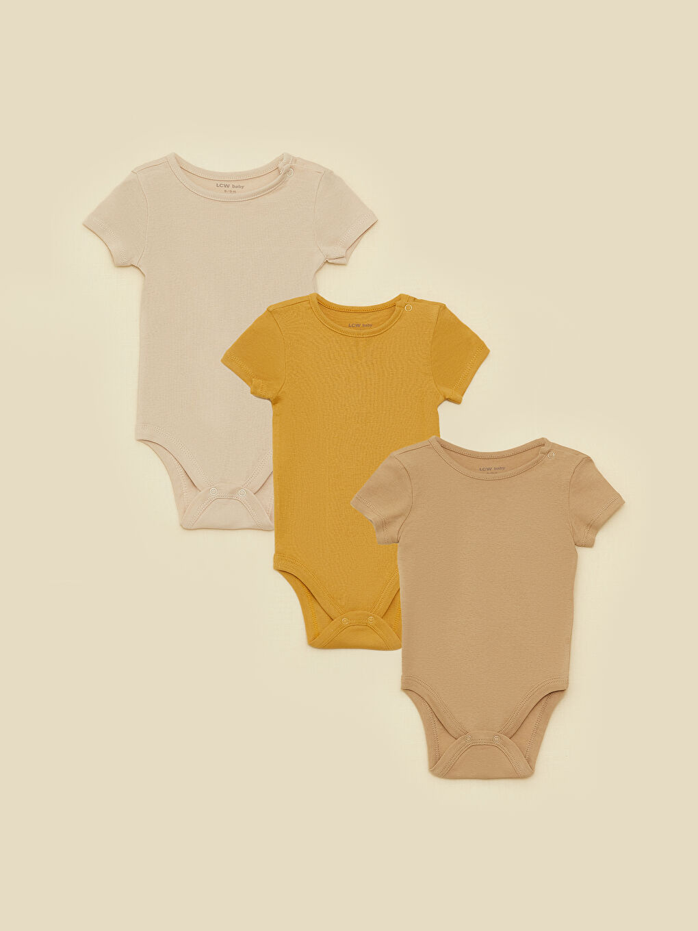 Crew Neck Short Sleeve Baby Boy Snap Fastener Body 3 Pcs