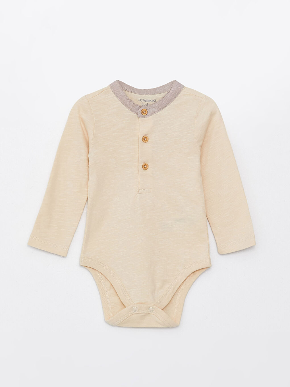 Bej Hakim Yaka Uzun Kollu Basic Erkek Bebek Çıtçıtlı Body