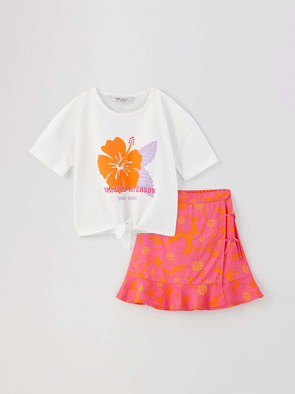 Ensemble T-Shirt à Manches Courtes et Jupe Imprimée à Col Rond pour Fille-3