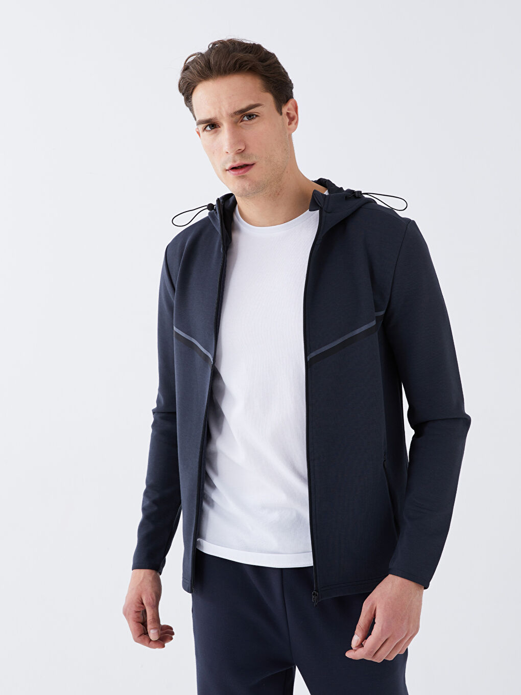 Antrasit Kapüşonlu Uzun Kollu Erkek Spor Hırka-1