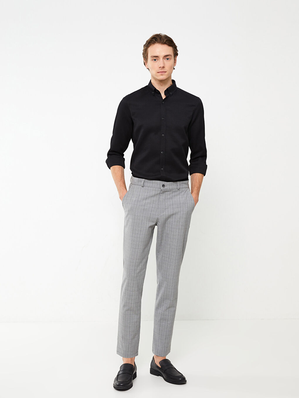 Pantaloni Slim Fit cu Carouri pentru Bărbați-1