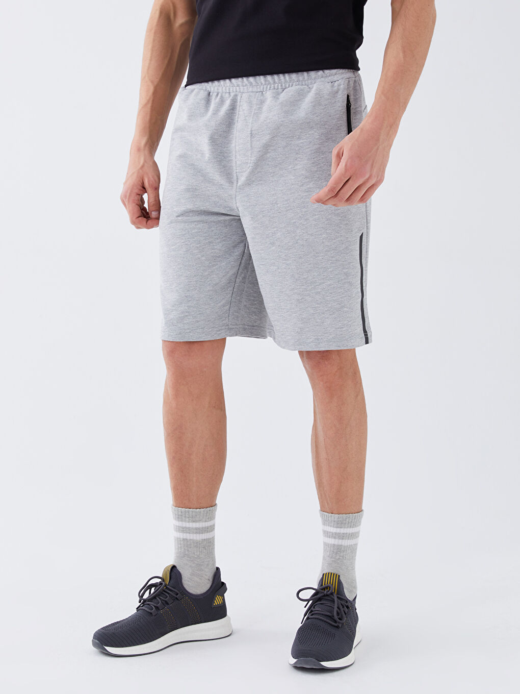 Gri Slim Fit Beli Lastikli Erkek Şort-2