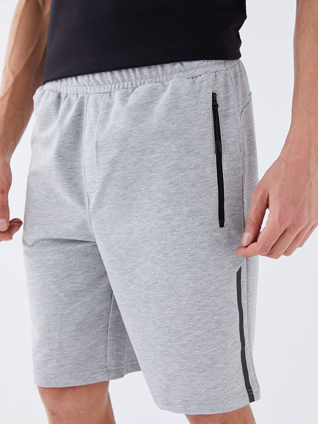 Gri Slim Fit Beli Lastikli Erkek Şort-4