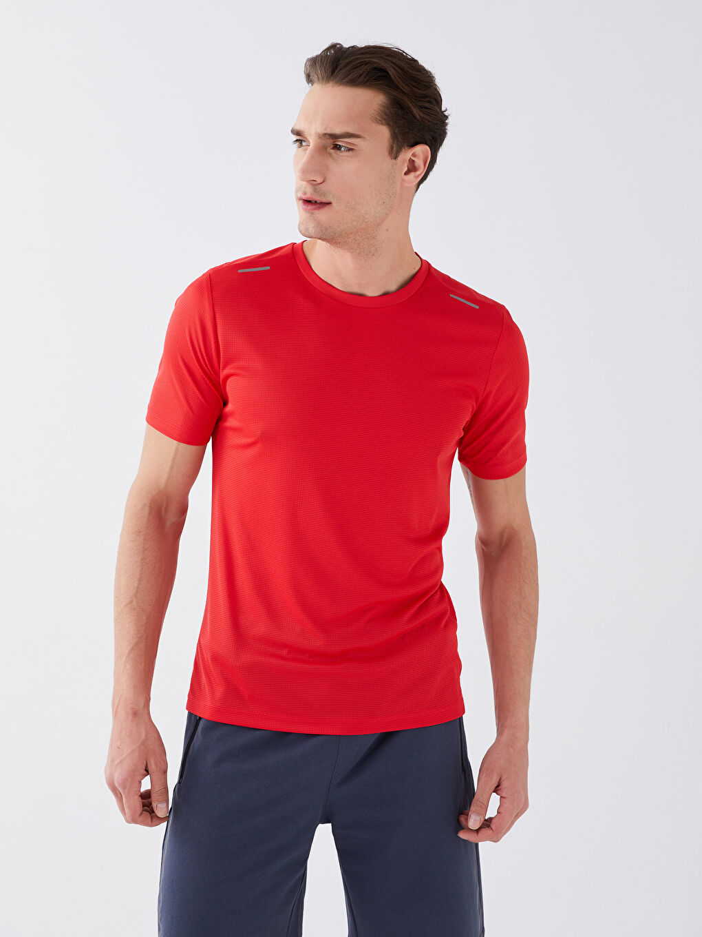 Kırmızı DRY-TECH Bisiklet Yaka Kısa Kollu Erkek Spor Tişört-1