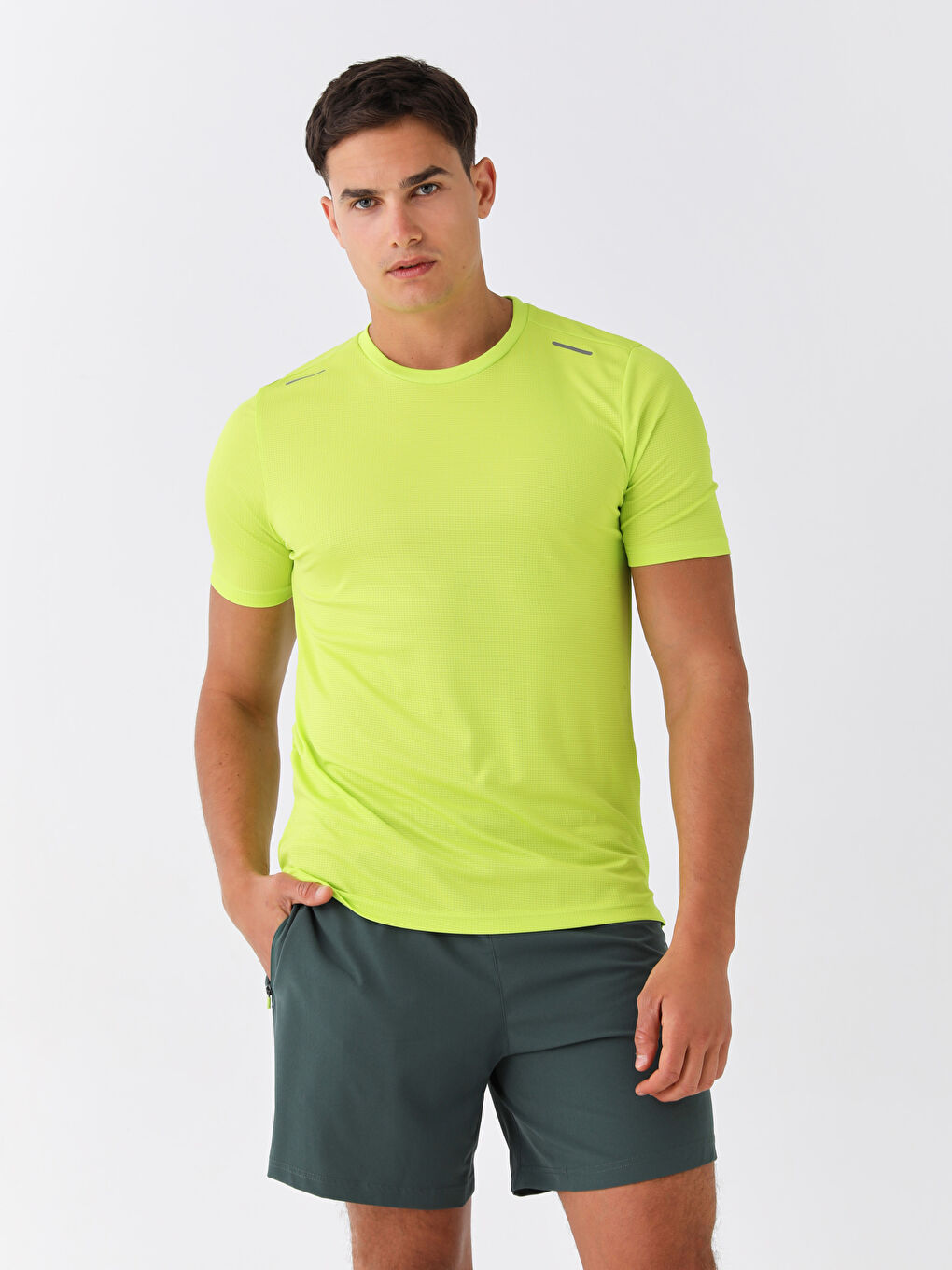 Yeşil DRY-TECH Bisiklet Yaka Kısa Kollu Erkek Spor Tişört-1