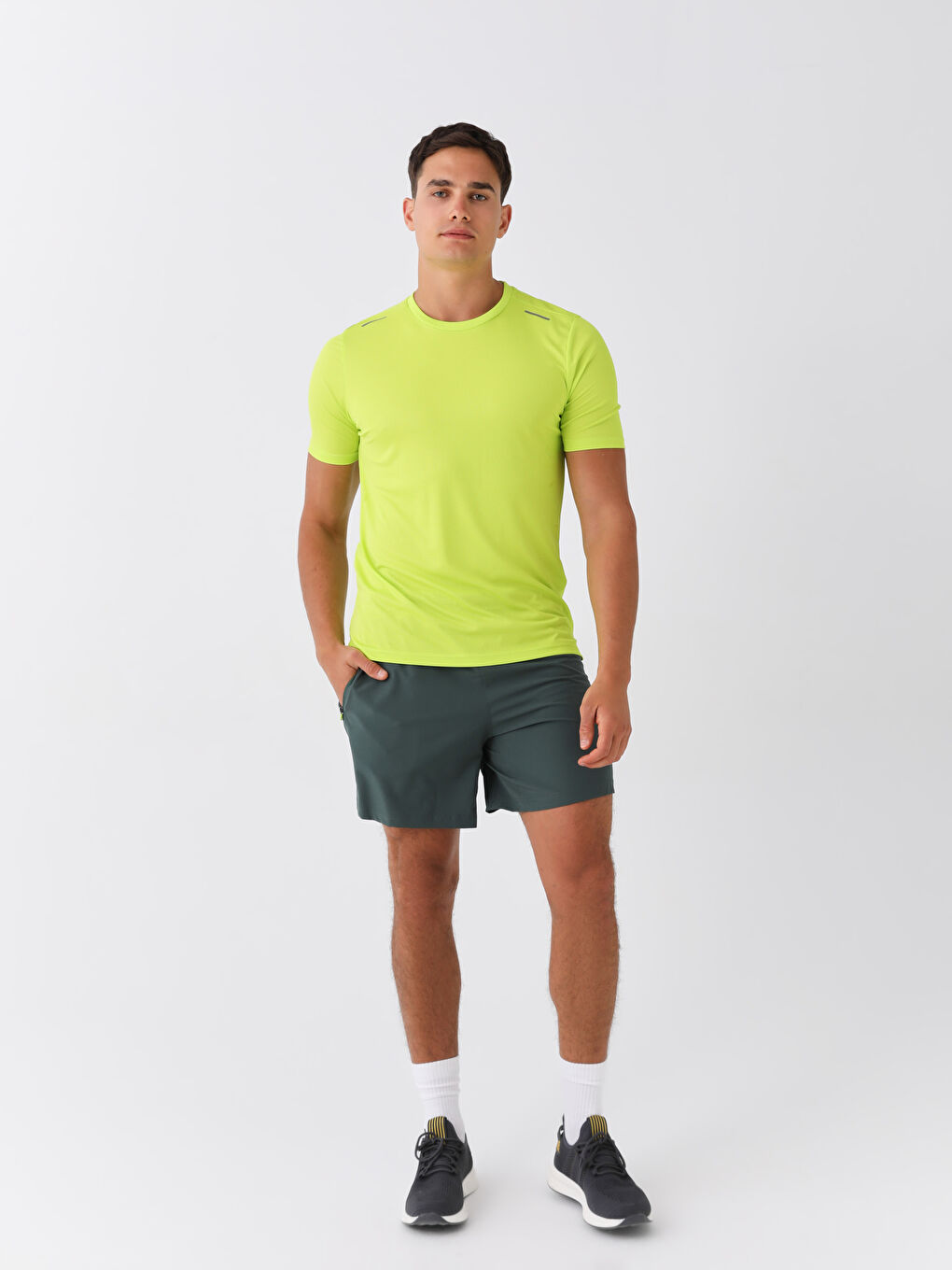 Yeşil DRY-TECH Bisiklet Yaka Kısa Kollu Erkek Spor Tişört-2