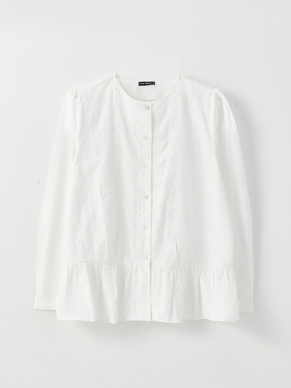 LCW Modest Crew Neck Embroidered Long Sleeve Women's Shirt -S33953Z8-SAT