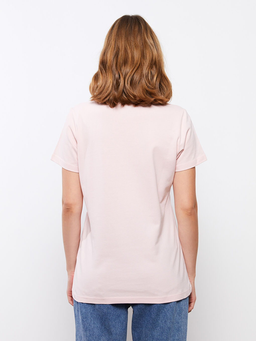 Pembe Polo Yaka Düz Kısa Kollu Kadın Tişört-4