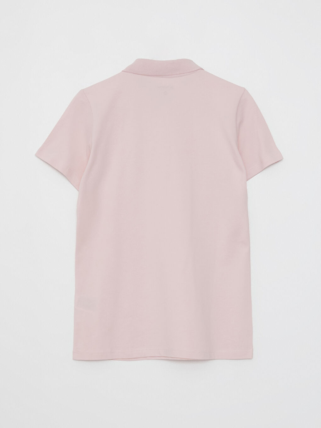 Pembe Polo Yaka Düz Kısa Kollu Kadın Tişört-6