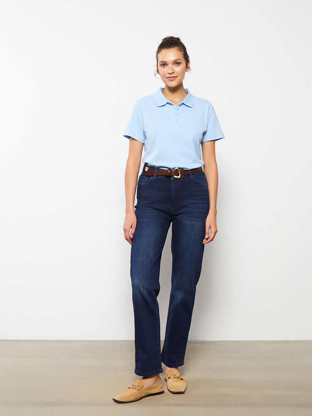 Футболка с водолазкой, однотонная, с коротким рукавом для женщин-2