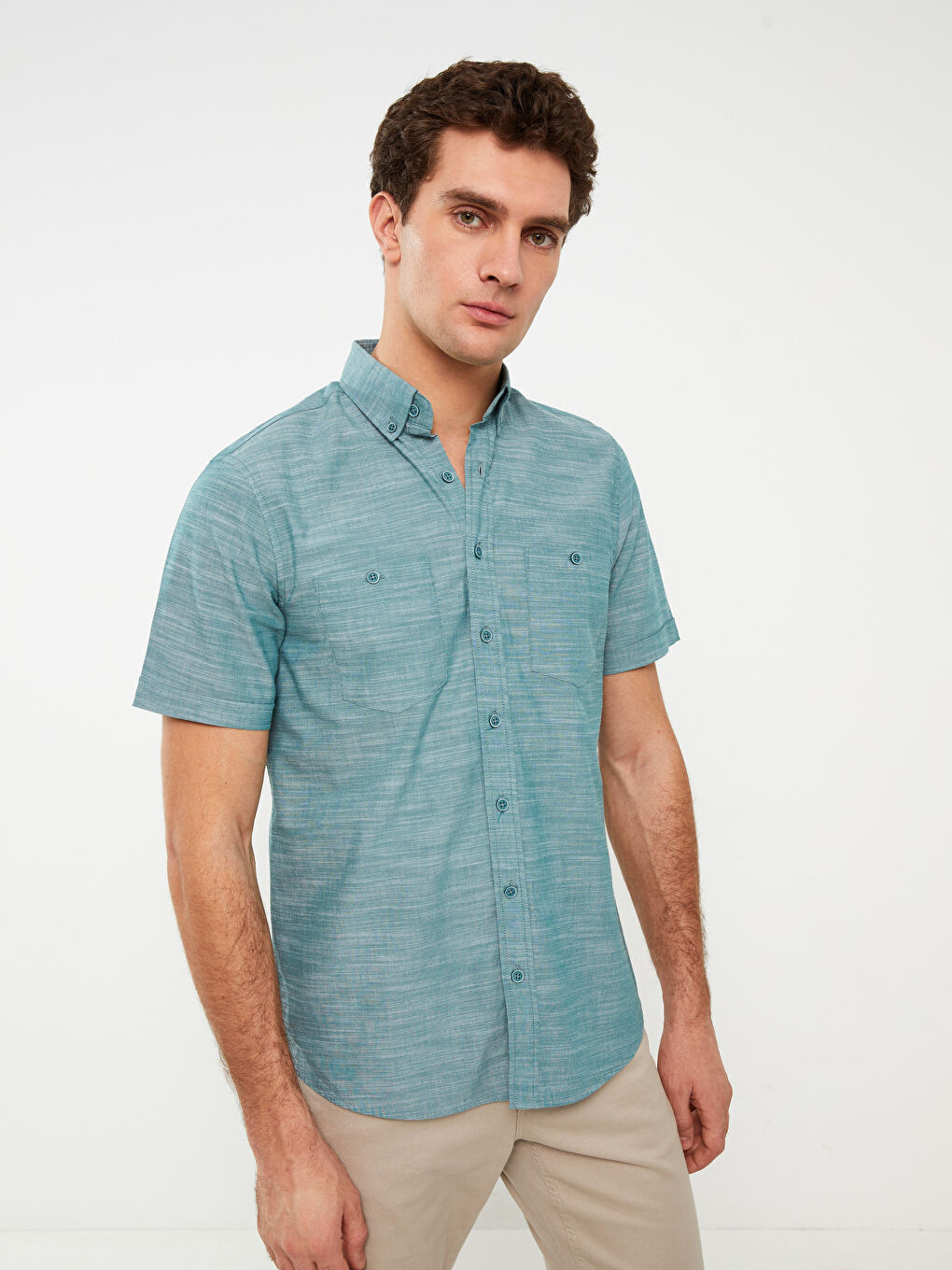 Regular Fit Short Sleeve Poplin Men's Shirt -S33965Z8-CS4