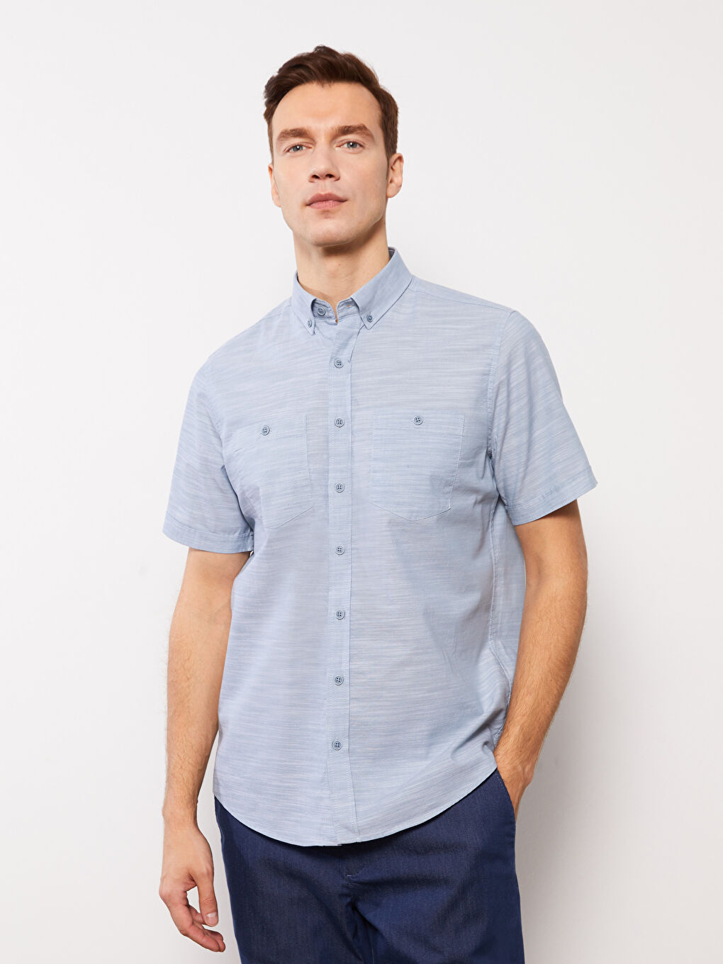 Regular Fit Short Sleeve Poplin Men's Shirt -S33965Z8-HWG