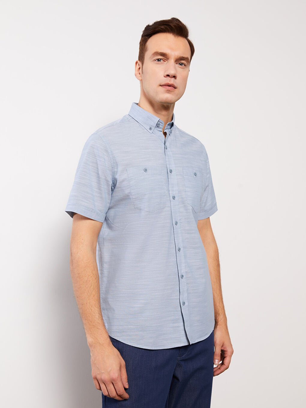 Regular Fit Short Sleeve Poplin Men's Shirt -S33965Z8-HWG