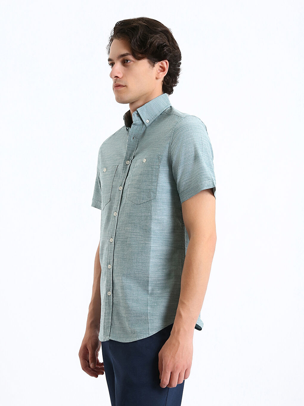 Chemise pour Hommes à Manches Courtes Aspect Lin Coupe Régulière-6