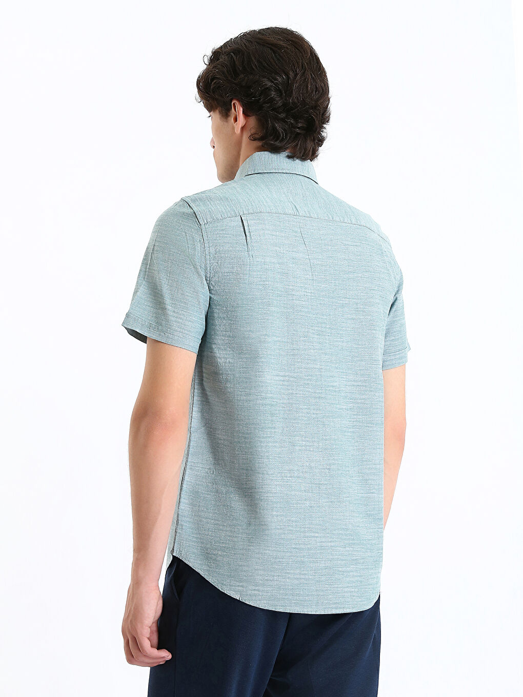 Chemise pour Hommes à Manches Courtes Aspect Lin Coupe Régulière-8