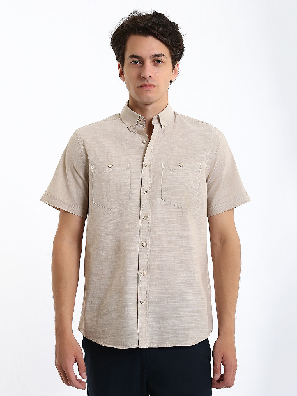 Chemise homme coupe classique en popeline à manches courtes-1