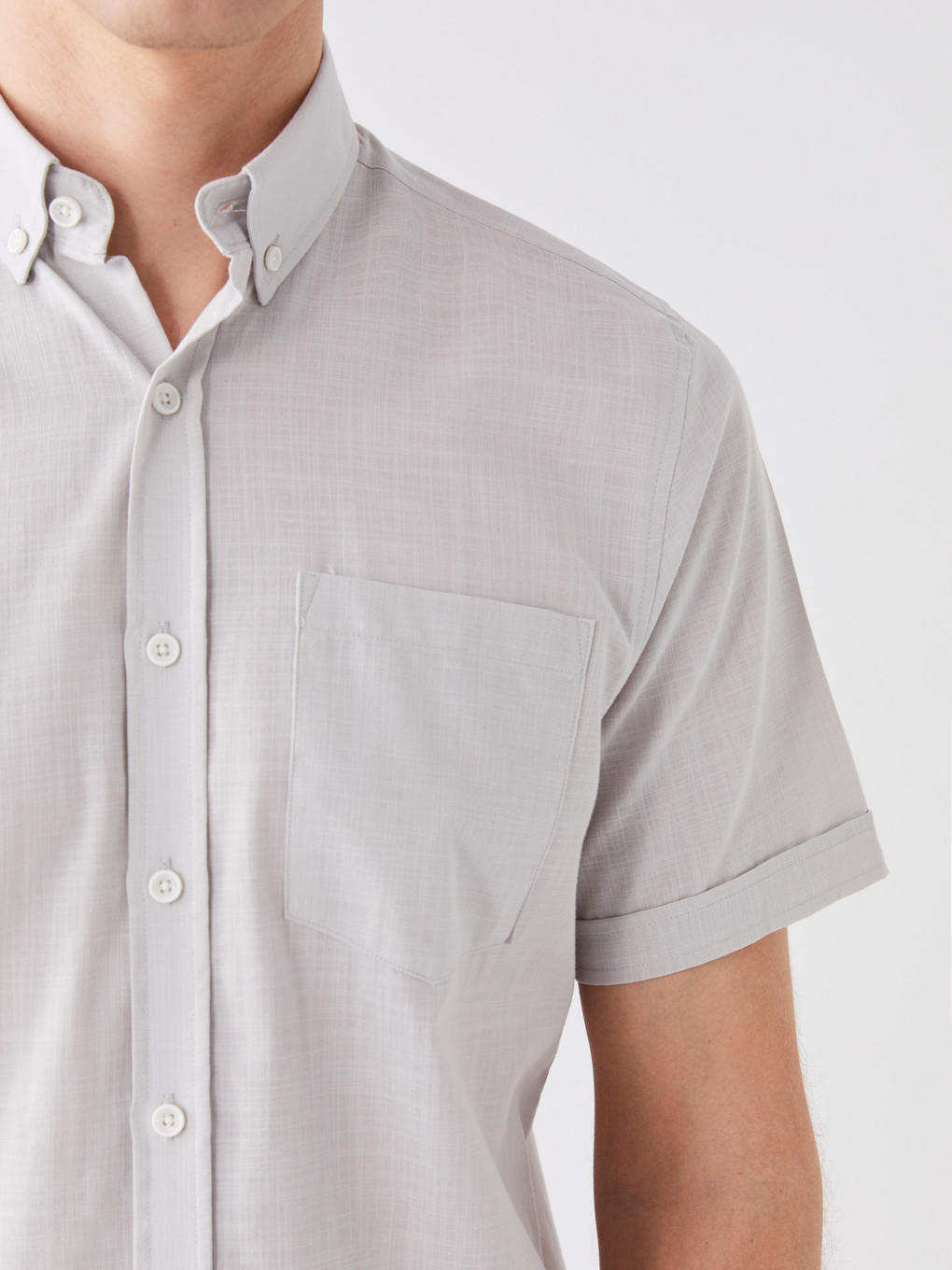 Gri Regular Fit Kısa Kollu Poplin Erkek Gömlek-3