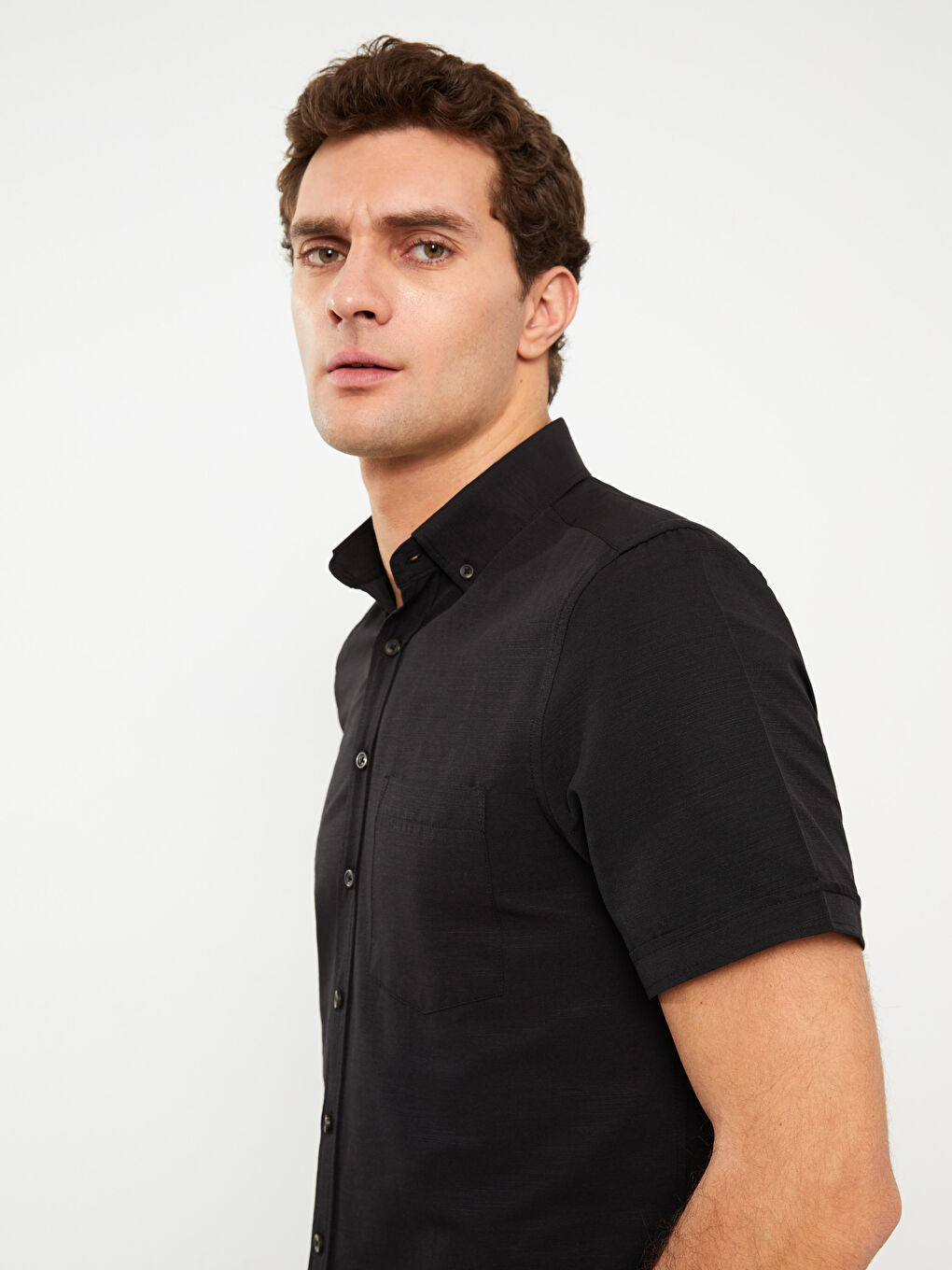 Siyah Regular Fit Kısa Kollu Poplin Erkek Gömlek