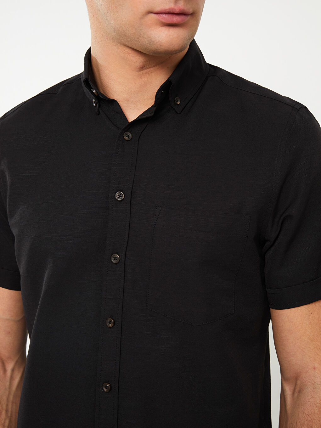 Siyah Regular Fit Kısa Kollu Poplin Erkek Gömlek-3