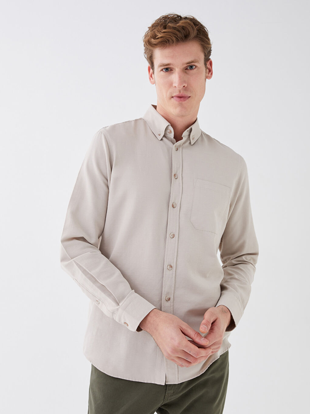 Regular Fit Long Sleeve Poplin Men's Shirt