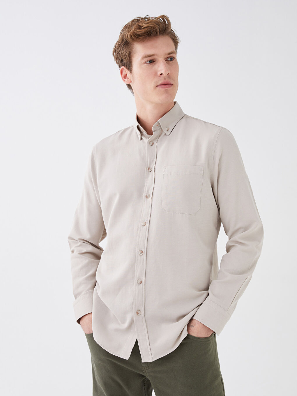 Regular Fit Long Sleeve Poplin Men's Shirt-1