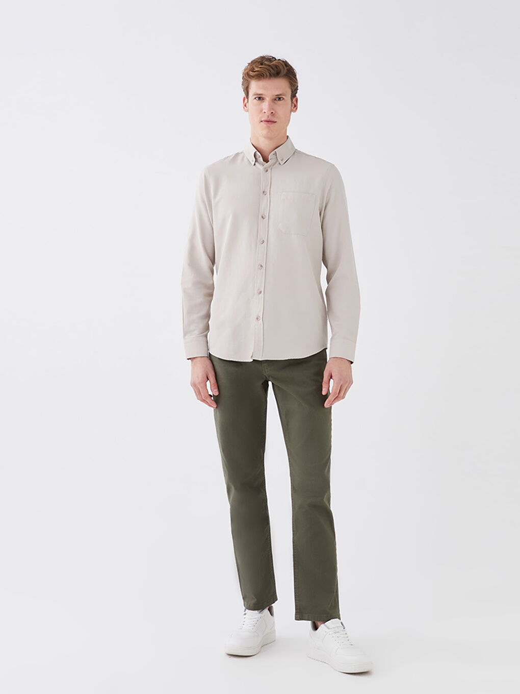 Regular Fit Long Sleeve Poplin Men's Shirt-2