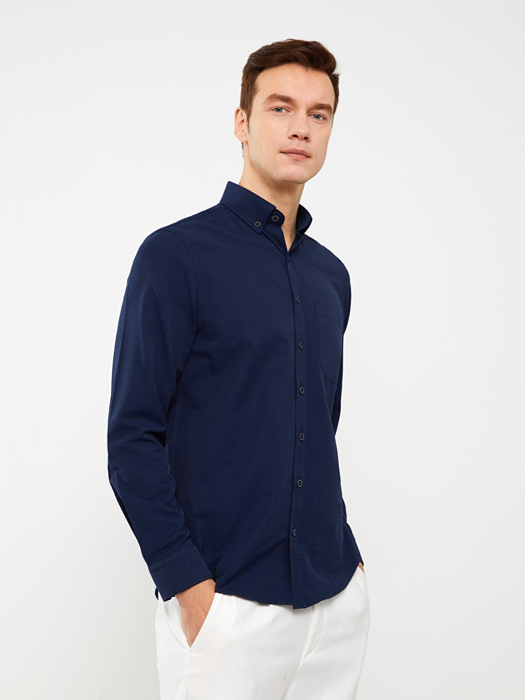 قميص بوبلين كم طويل عادي للرجال