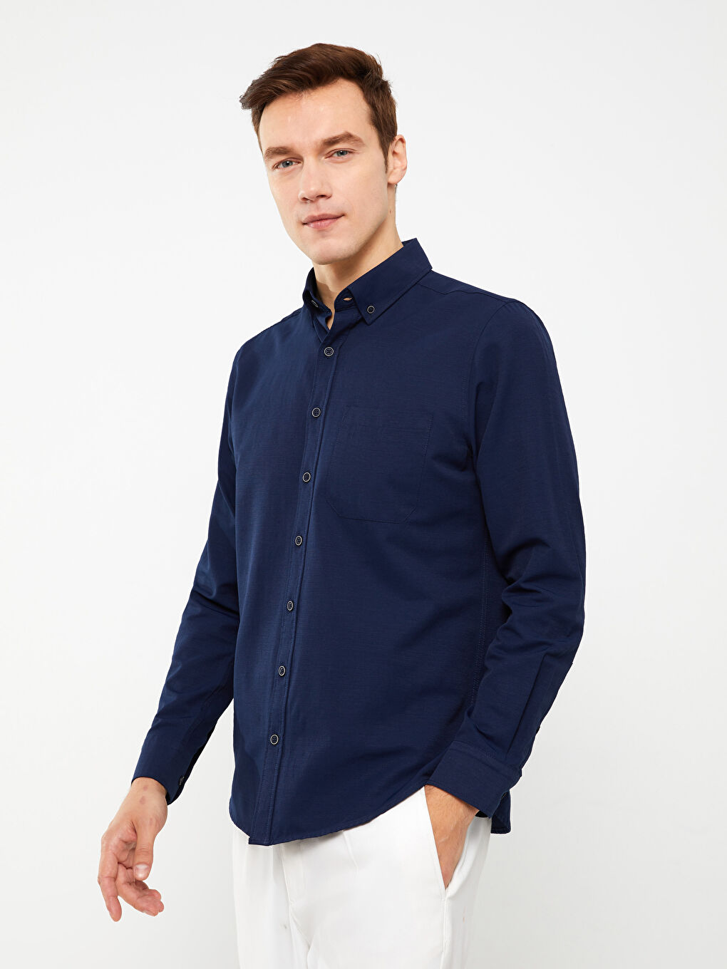 قميص بوبلين كم طويل عادي للرجال-1