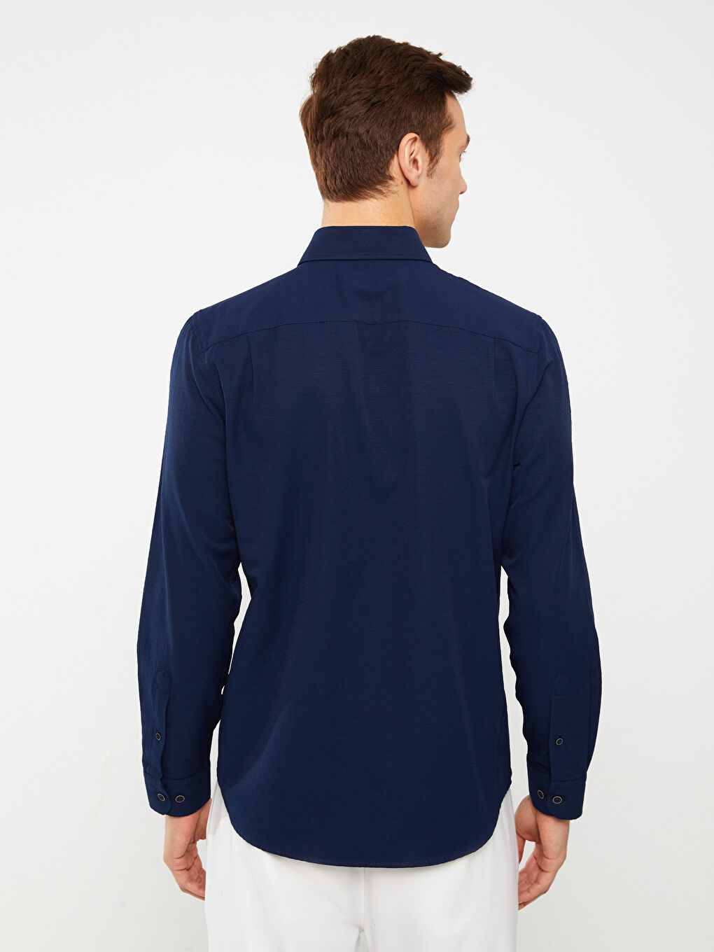 قميص بوبلين كم طويل عادي للرجال-4