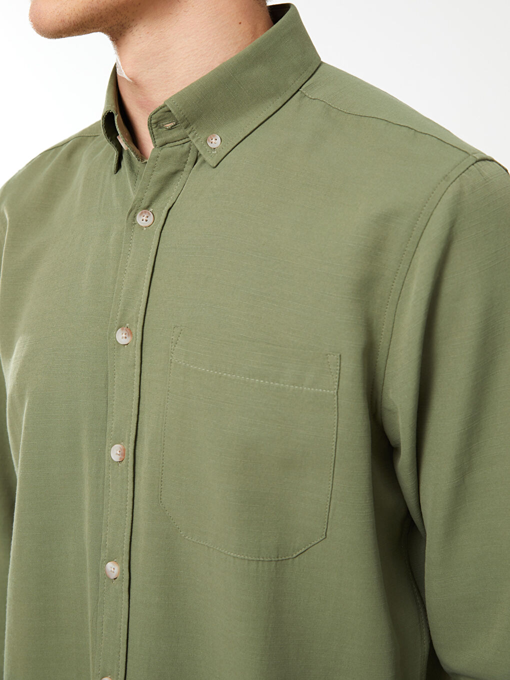 قميص بوبلين كم طويل عادي للرجال-3