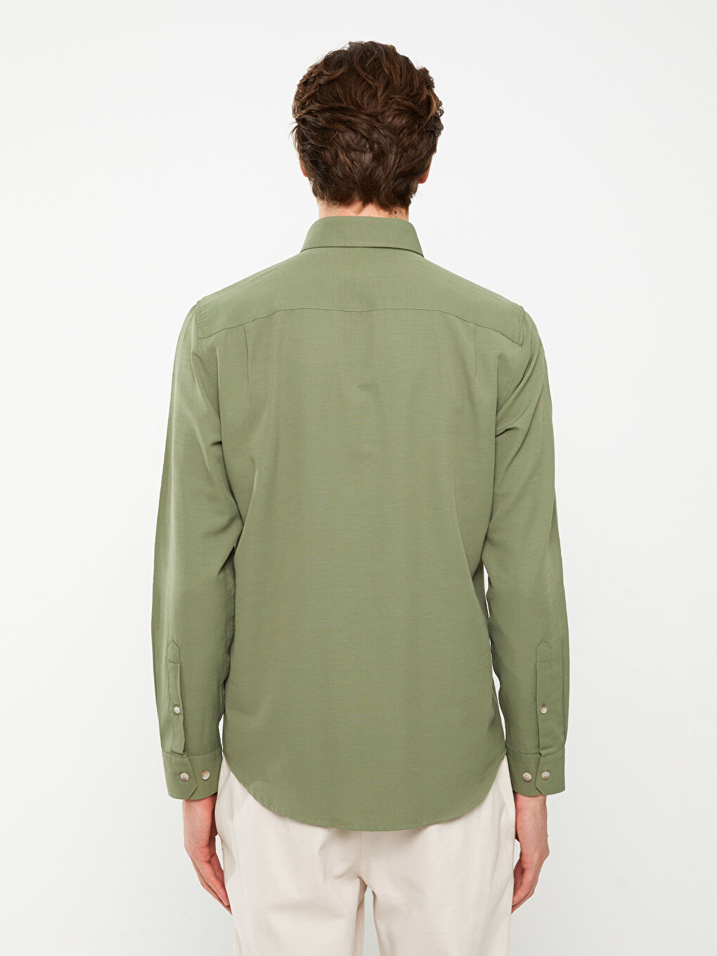 قميص بوبلين كم طويل عادي للرجال-4