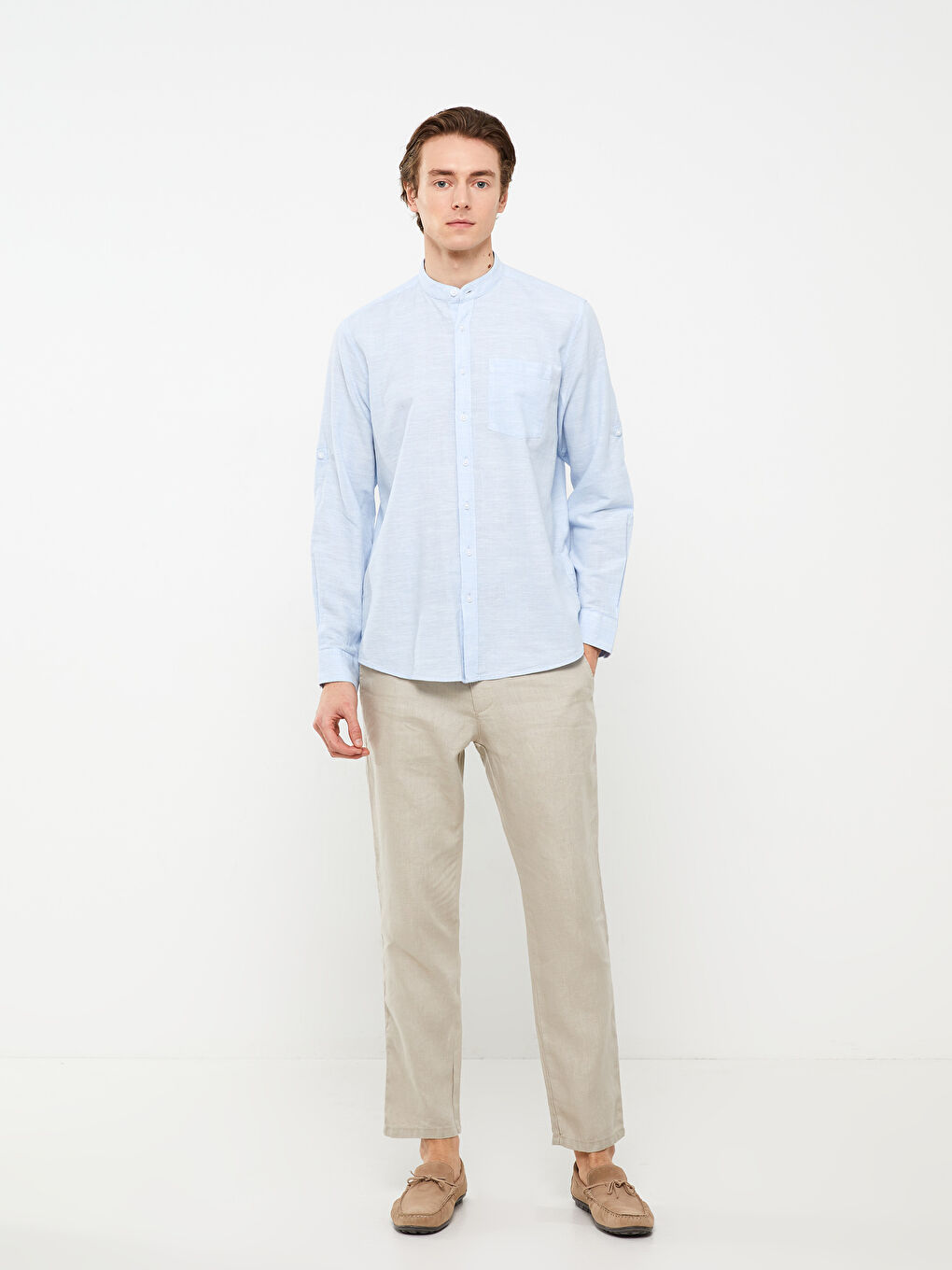 Regular Fit Long Sleeve Linen Blend Men's Shirt -S33975Z8-CUN