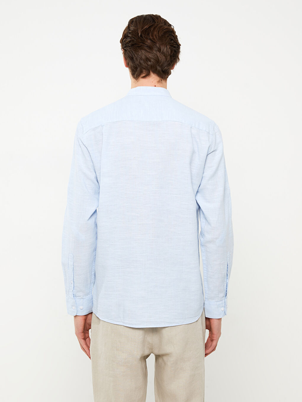 Regular Fit Long Sleeve Linen Blend Men's Shirt -S33975Z8-CUN