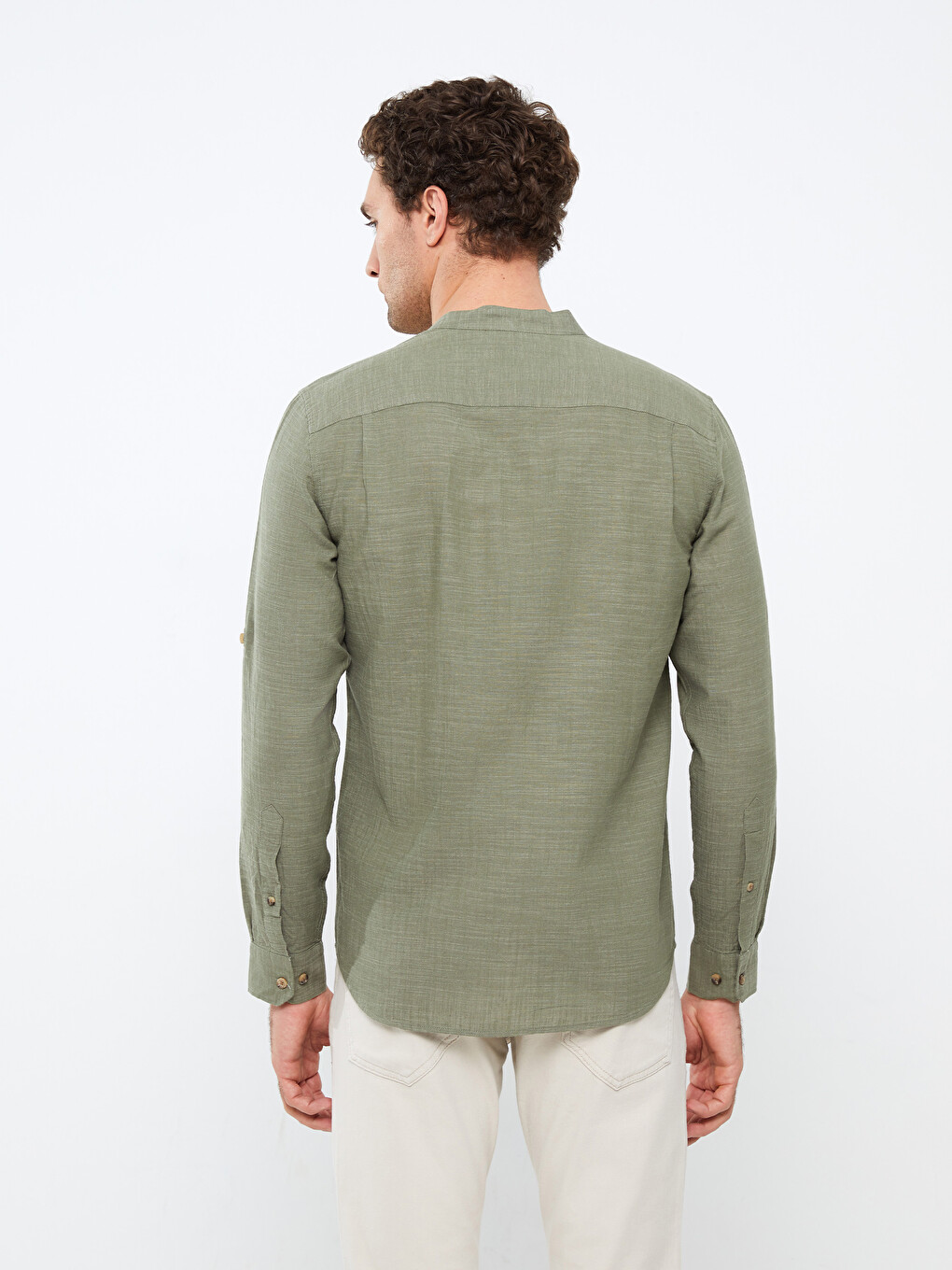 قميص رجالي بأكمام طويلة وخليط كتان بقصة عادية-4