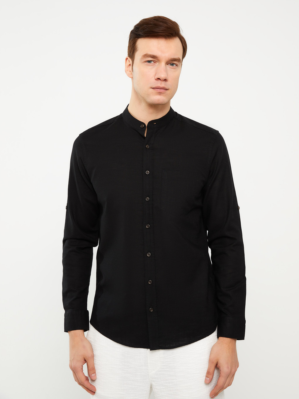 Regular Fit Long Sleeve Linen Blend Men's Shirt