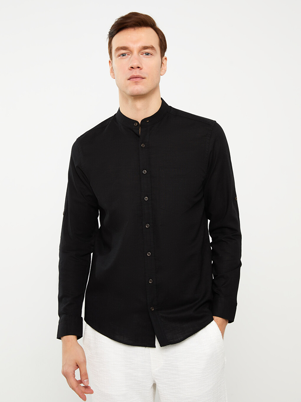 Regular Fit Long Sleeve Linen Blend Men's Shirt-1