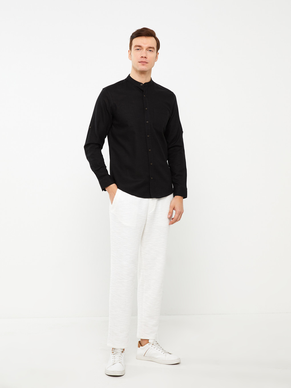 Regular Fit Long Sleeve Linen Blend Men's Shirt-2