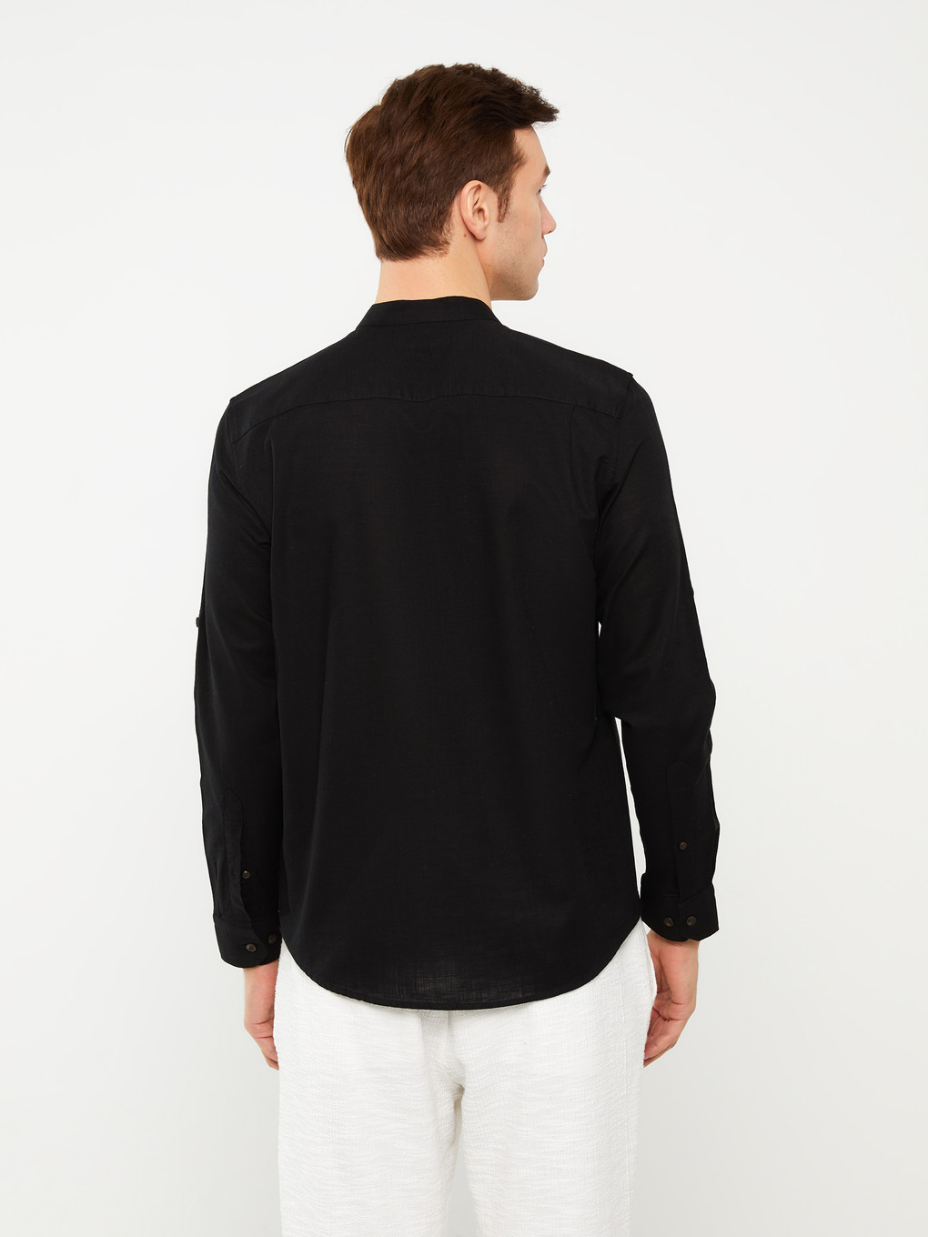 Regular Fit Long Sleeve Linen Blend Men's Shirt-4