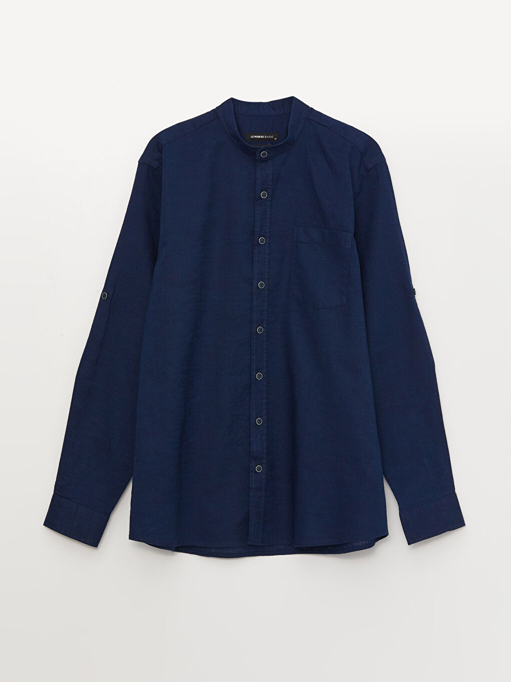 Lacivert Regular Fit Uzun Kollu Keten Karışımlı Erkek Gömlek-5