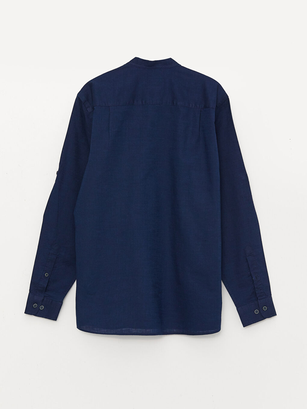 Lacivert Regular Fit Uzun Kollu Keten Karışımlı Erkek Gömlek-6