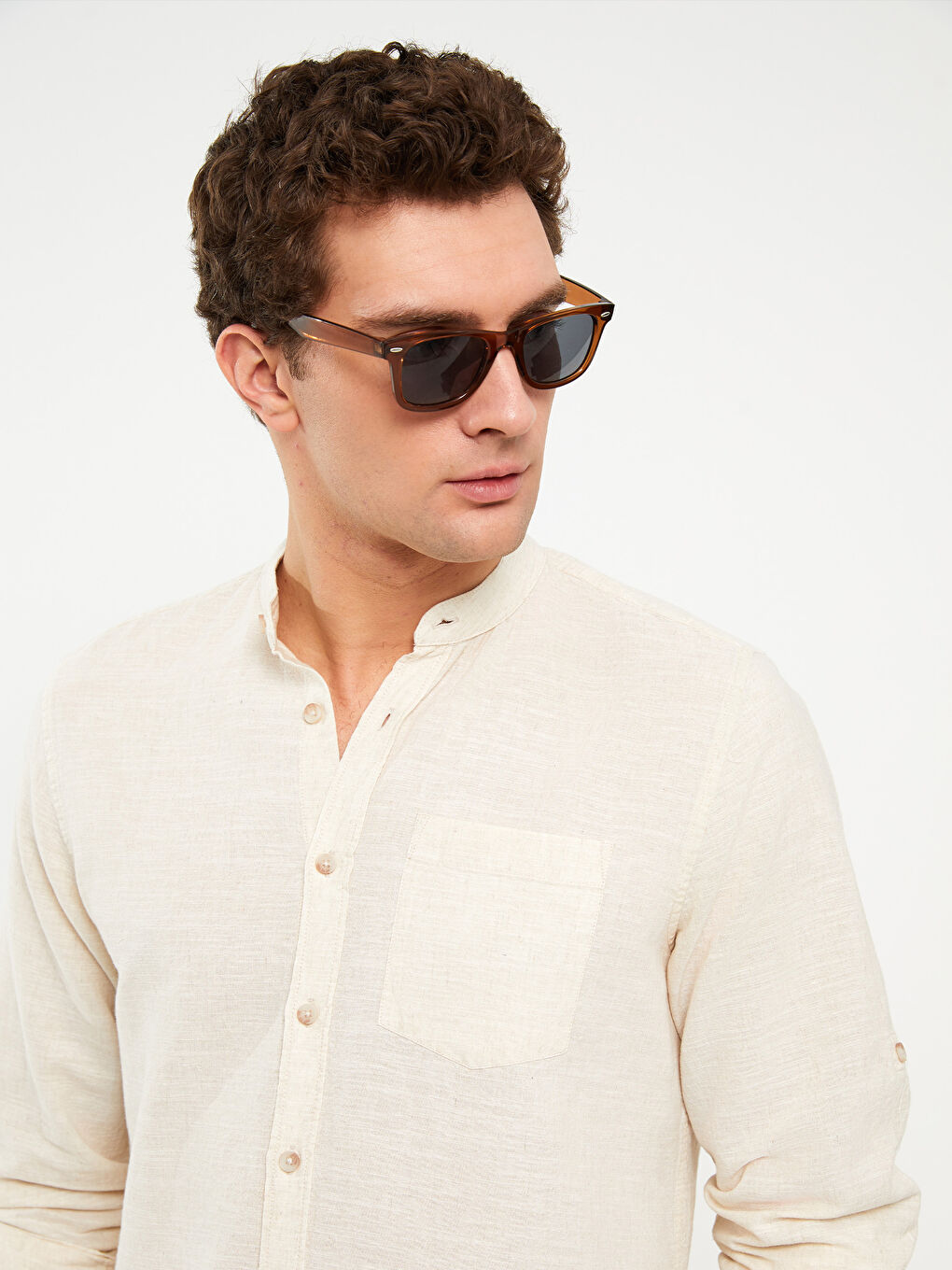 Regular Fit Long Sleeve Linen Blend Men's Shirt-1