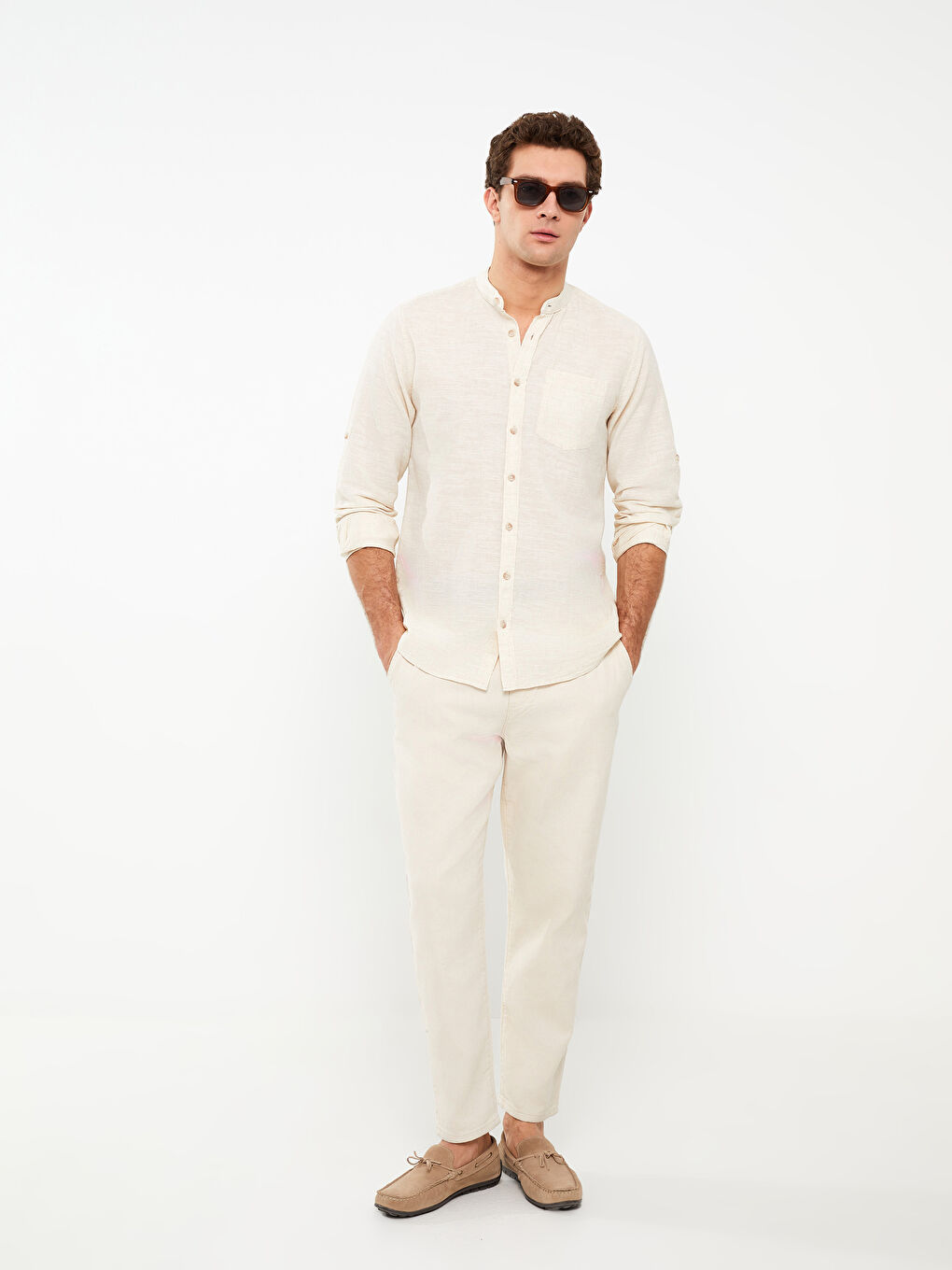 Regular Fit Long Sleeve Linen Blend Men's Shirt-2