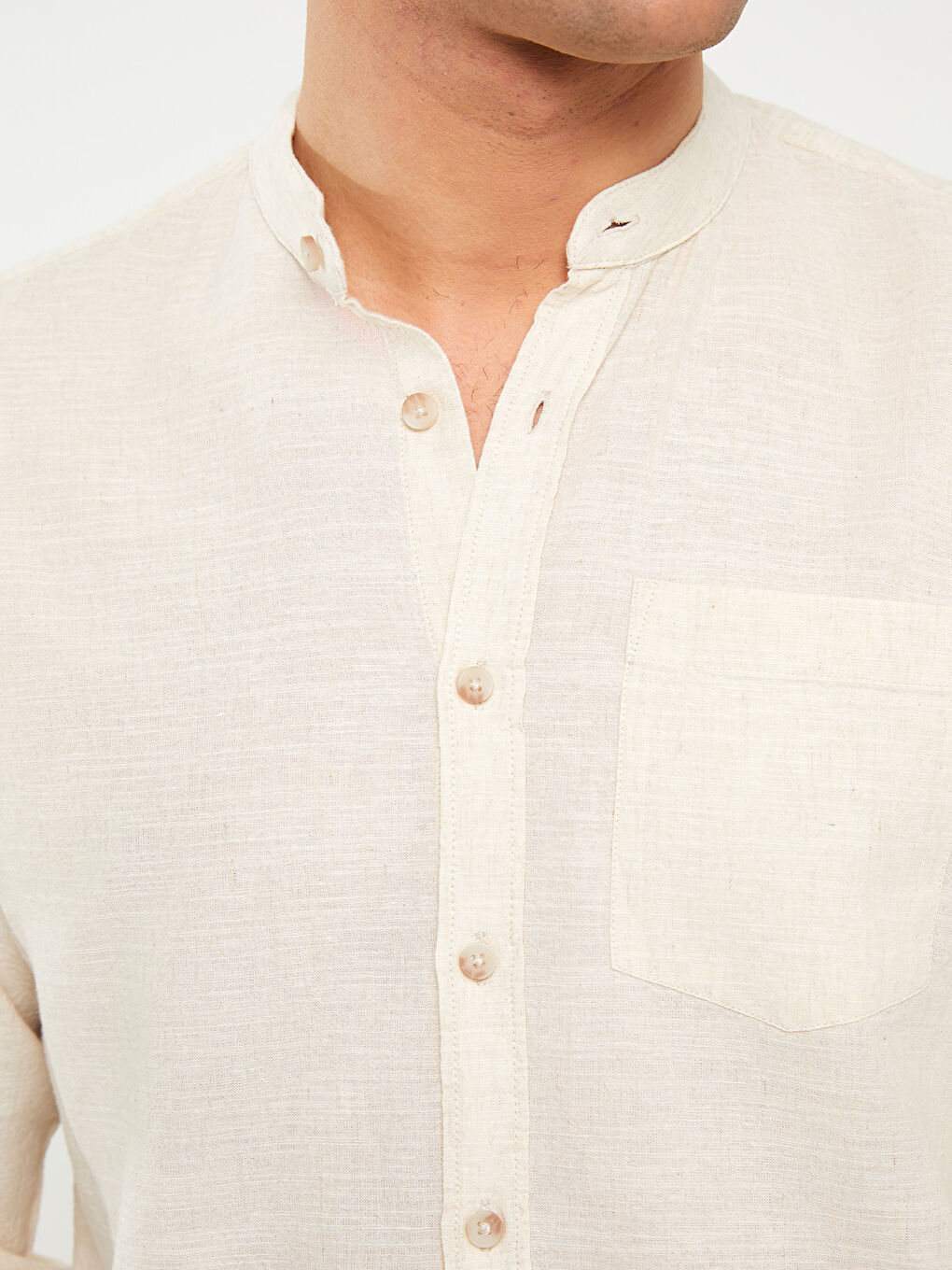 Regular Fit Long Sleeve Linen Blend Men's Shirt-3