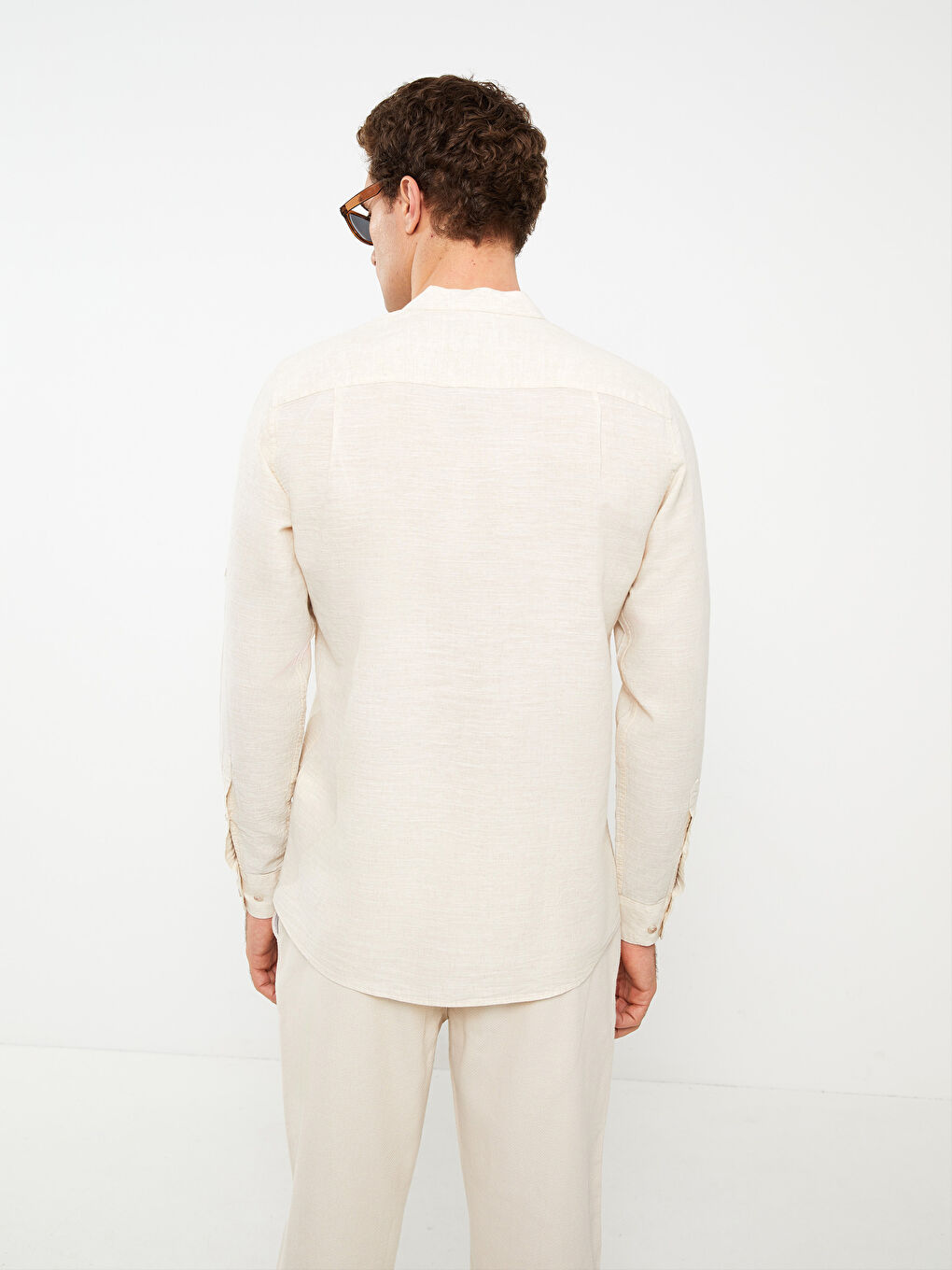 Regular Fit Long Sleeve Linen Blend Men's Shirt-4
