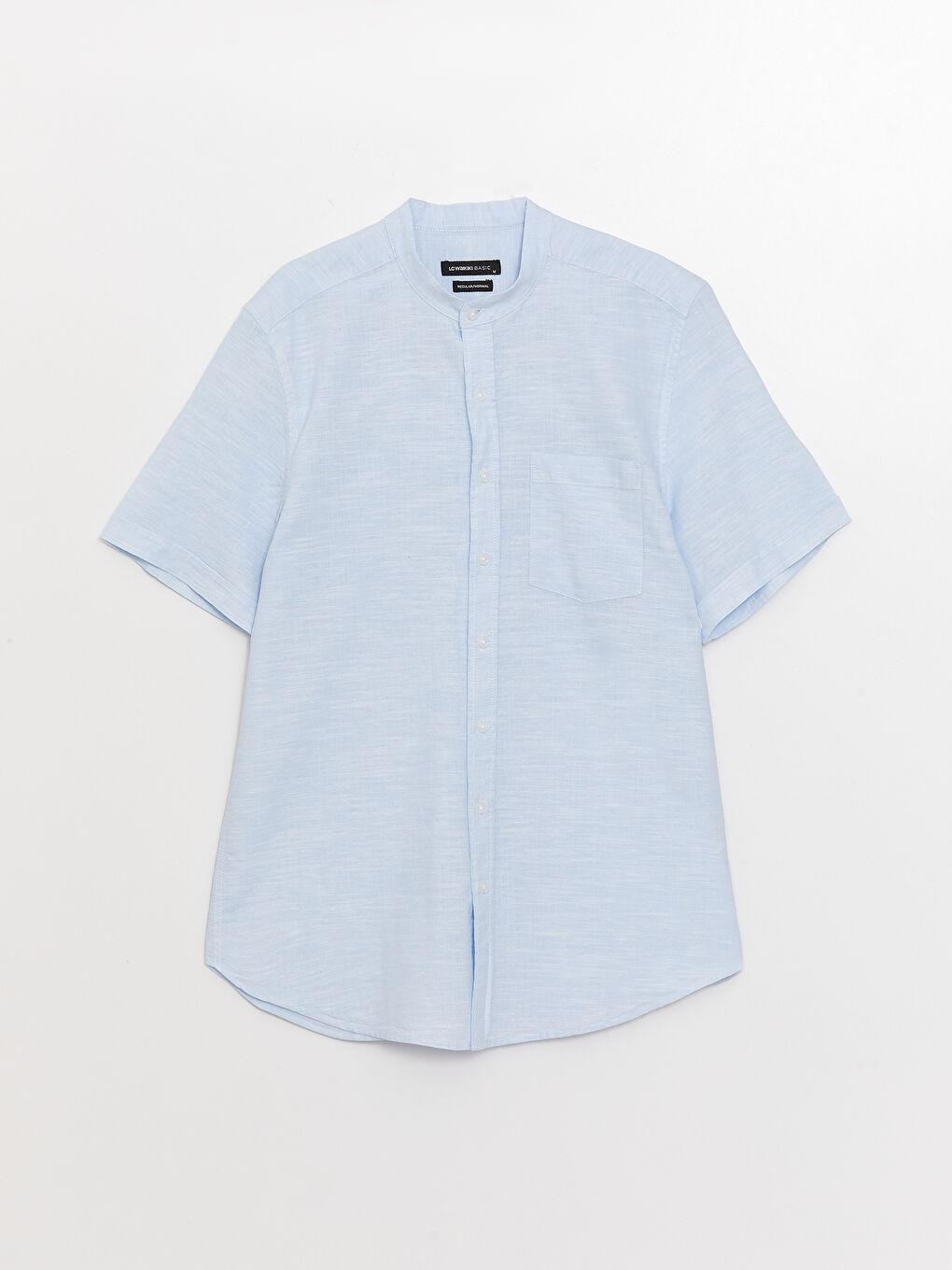 Regular Fit Grandad Collar Short Sleeve Linen Blended Men's Shirt -S33976Z8-CUN