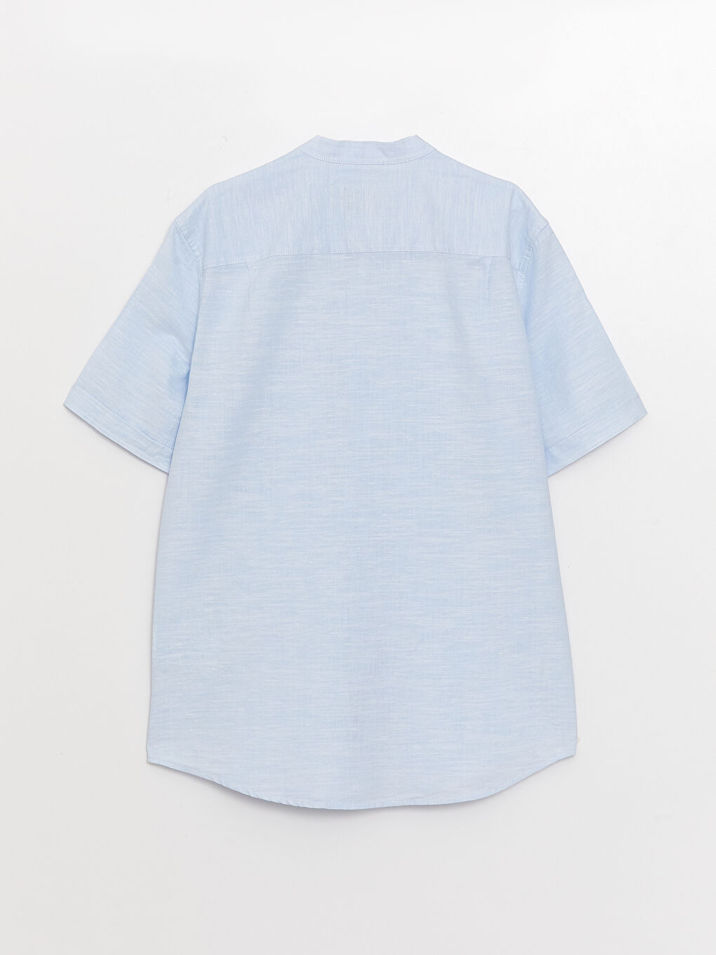 Regular Fit Grandad Collar Short Sleeve Linen Blended Men's Shirt -S33976Z8-CUN