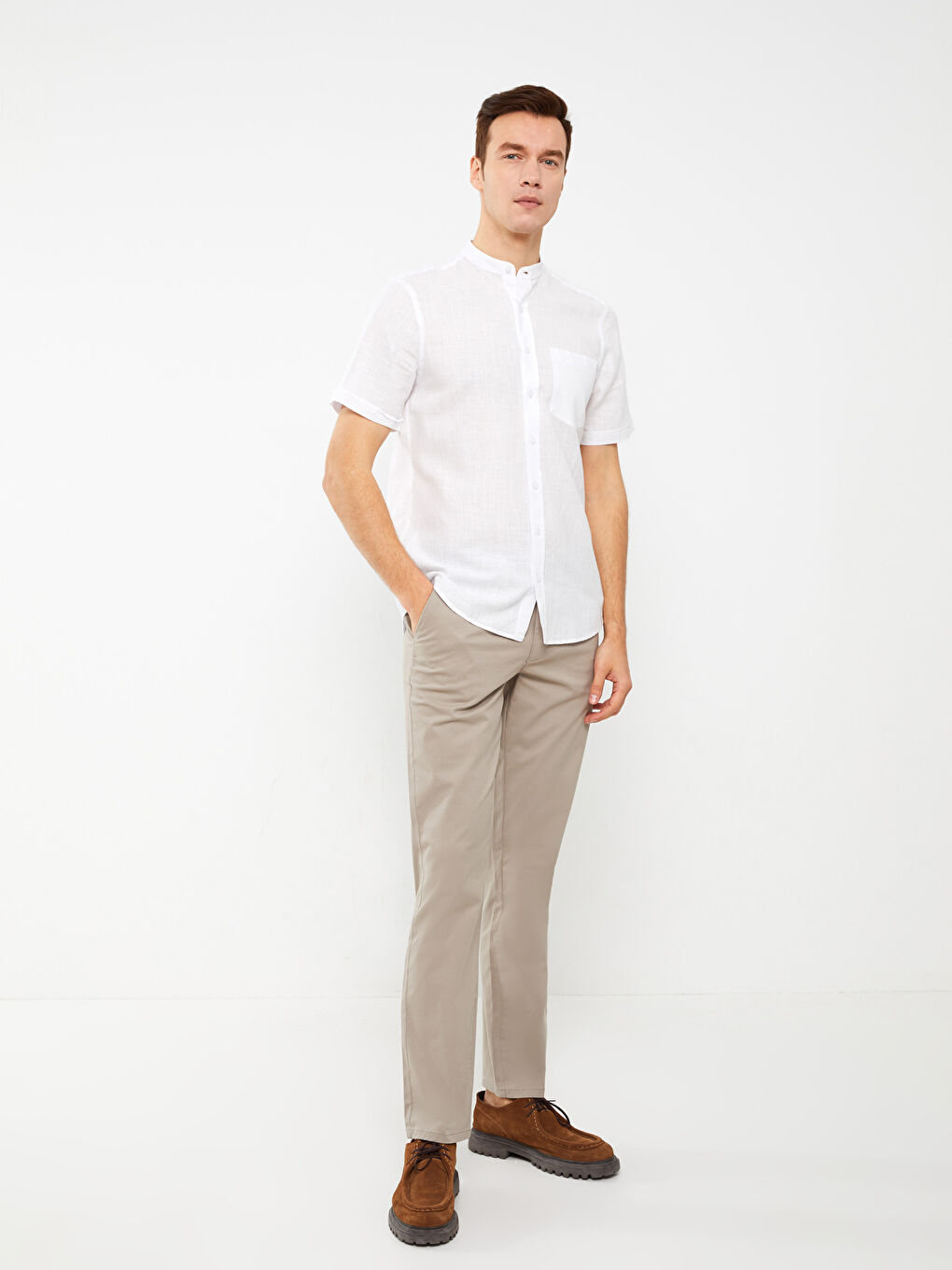 LC Waikiki Regular Fit Mandarin Collar Short Sleeve Linen Blend Men's Shirt -S33976Z8-Q6K