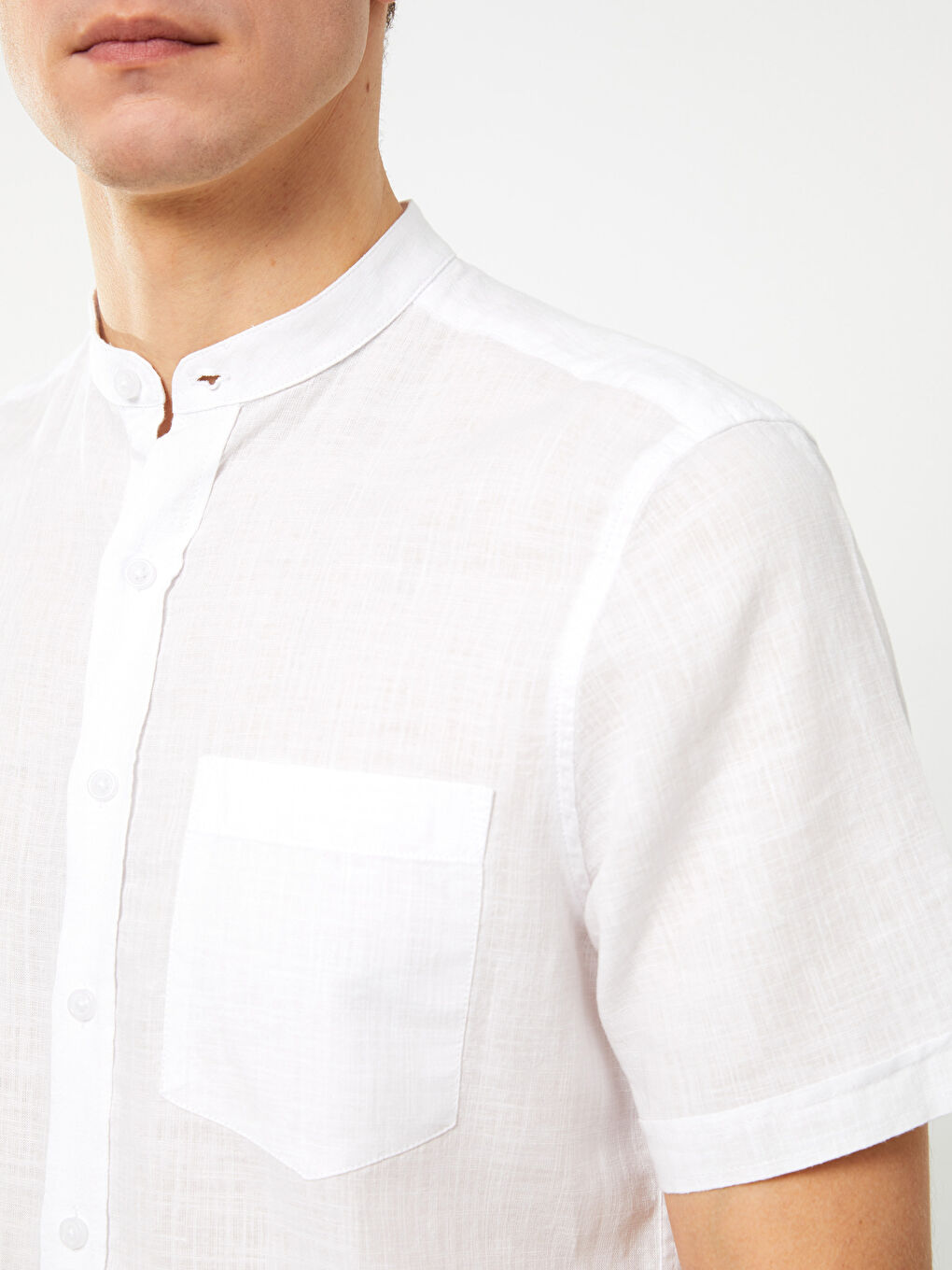 LC Waikiki Regular Fit Mandarin Collar Short Sleeve Linen Blend Men's Shirt -S33976Z8-Q6K
